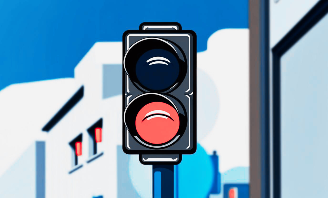 Eine Illustration zeigt eine zweistufige Ampel, bei der das untere, rote Licht leuchtet. | © Canva KI
