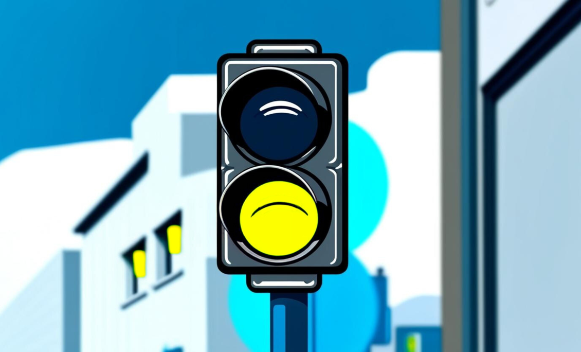 Eine Illustration zeigt eine zweistufige Ampel, bei der das untere, gelbe Licht leuchtet. | © Canva KI